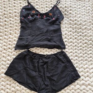 Victoria's Secret Vintage Black Floral Women's Silk Pajama Set